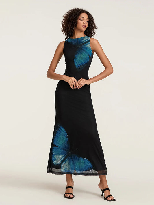 Floral Sleeveless Bodycon Back Hollowed Lacing Tank Party Floral Dress