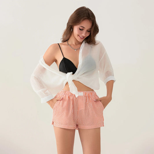 Striped Side Split Elastic Waist Short