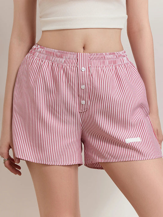 Striped Button Wide Leg Lounge Short