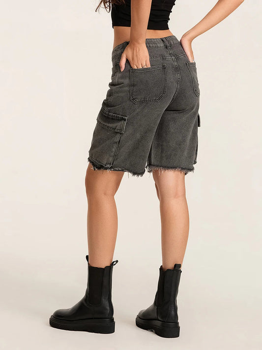 Ripped Button Denim Short