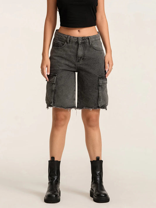 Ripped Button Denim Short