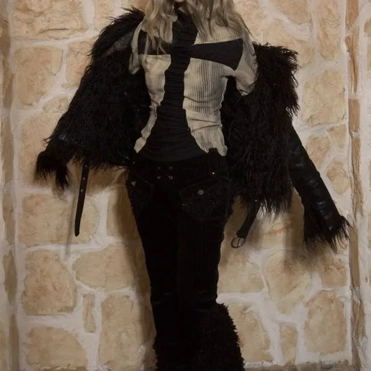 Y2K Gothic Cross Patchwork Knit Sweater black / S