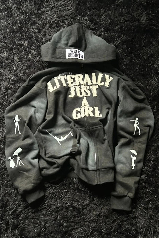 Y2K Hip-Hop 3D Letter Print Loose Zip Hoodie