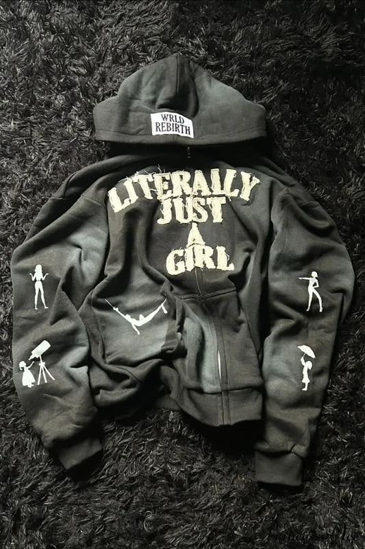 Y2K Hip-Hop 3D Letter Print Loose Zip Hoodie