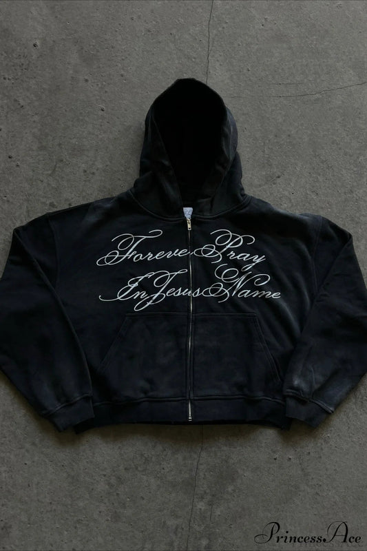 Y2K Street Dark Zip Stylish Hoodie