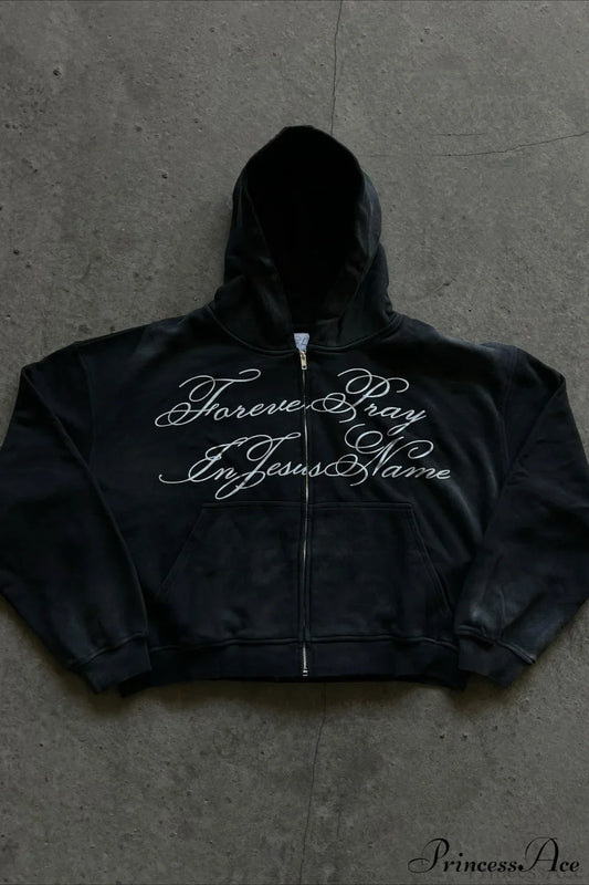 Y2K Street Dark Zip Stylish Hoodie