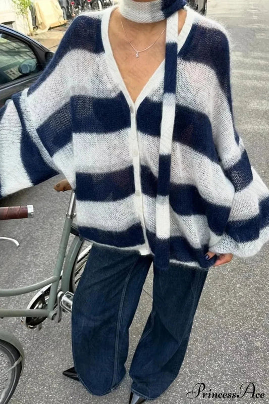 Y2K Striped Loose Cardigan Sweater