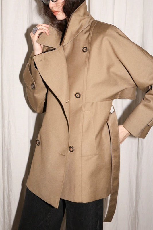 Classic Twill 3D-Silhouette Collared Short Trench Coat