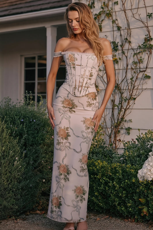 Floral Printed Bandeau Bodycon Maxi Dress