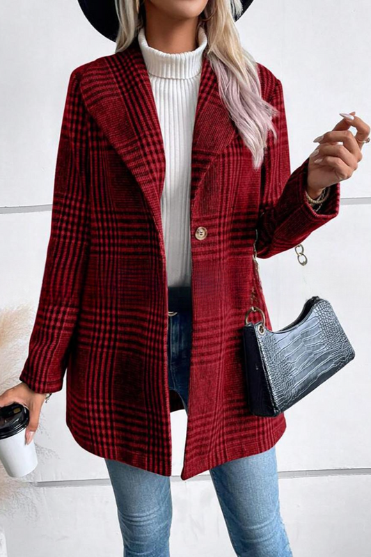 Plaid Tweed Notch Lapel Slim Elegant Jacket
