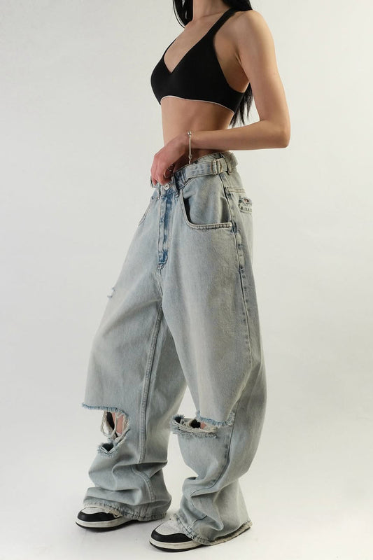 Distressed Ripped Wide Leg Jean