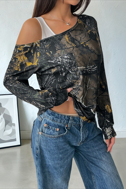 Patchwork Layered Asymmetrical Shoulder Bloshope