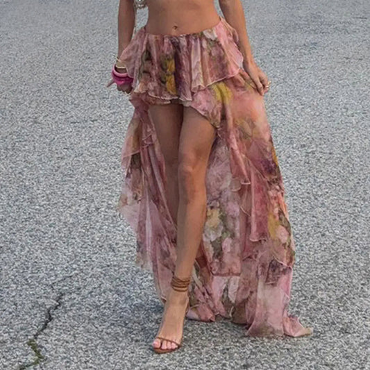 Y2K Floral Printed Low Waist Lace Holiday Skirt