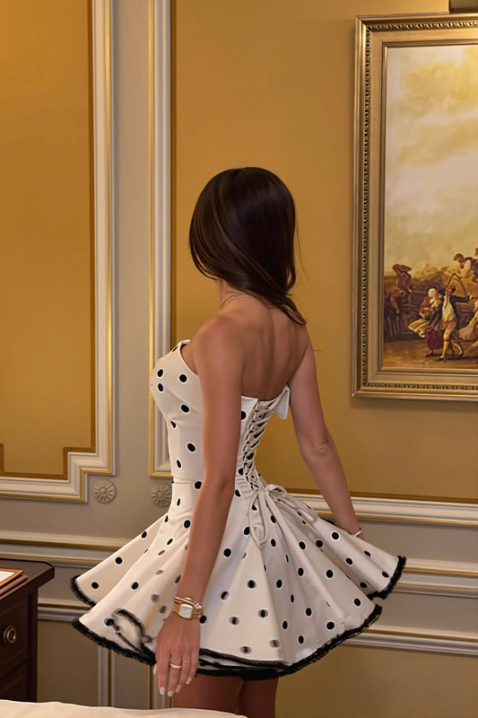 Fitted Printed Polka Dot A-Line Mini Dress