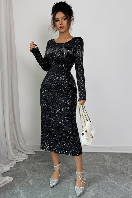 Elegant Long Sleeve Bodycon Midi Dress