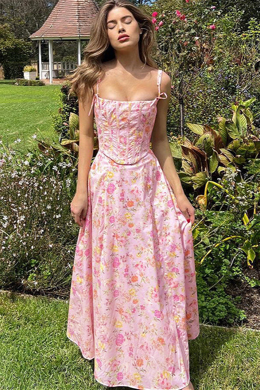 Spliced Fishbone Tube Sweet Floral Dress