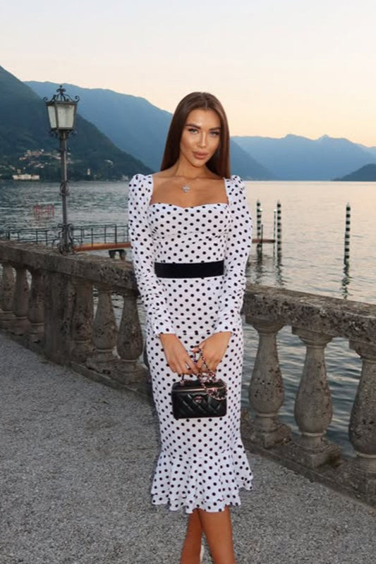 Elegant Polka Dot Mermaid Hem Maxi Dress