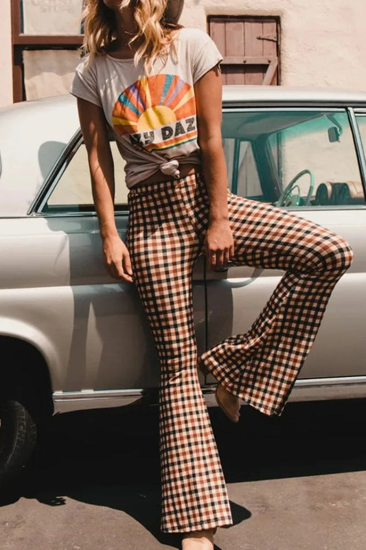 Plaid Flare Fashion Pants
