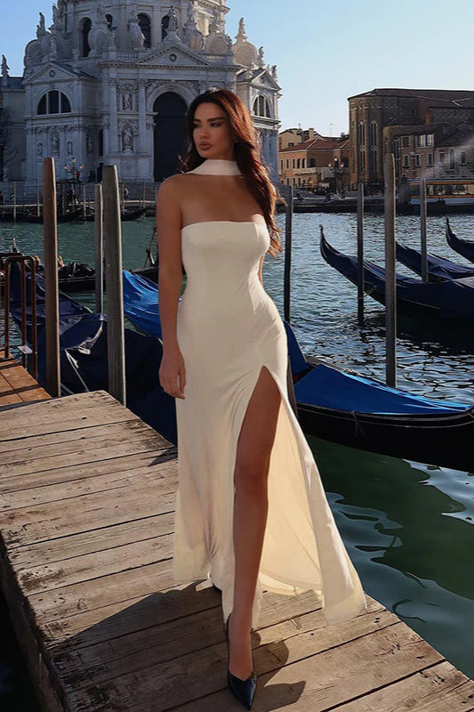 Strapless Bodycon Split Maxi Dress