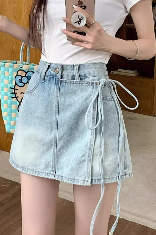 High Waist Denim Skort A Line Bodycon Mini Skirt