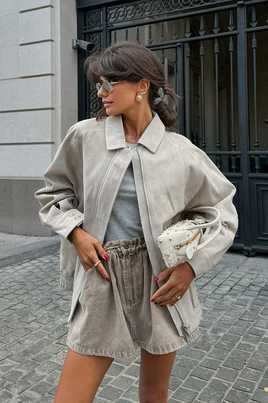 Suede Vintage Gray Long Sleeve Jacket
