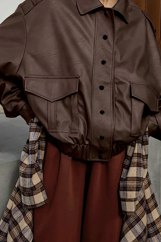 Oversized Long Sleeve Leather Jacket