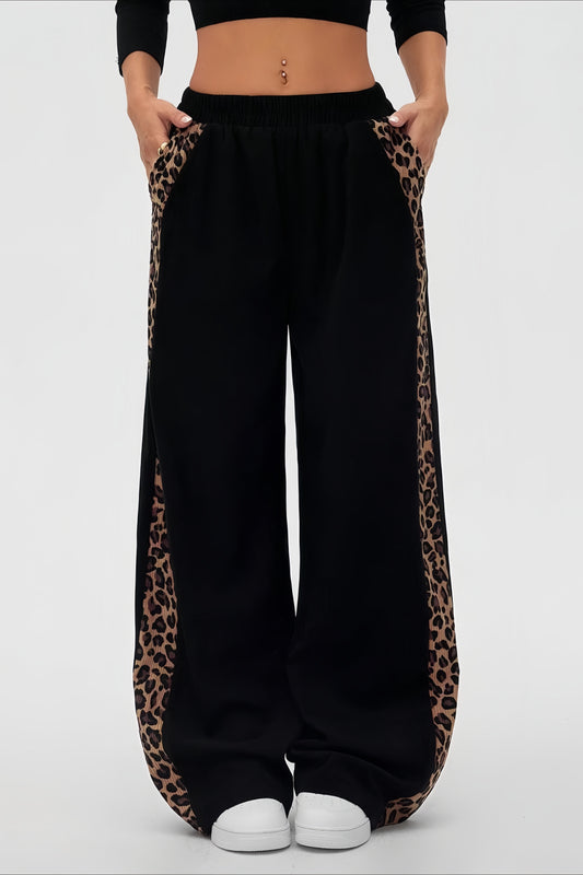 Leopard Side Stripe Wide Leg Pants