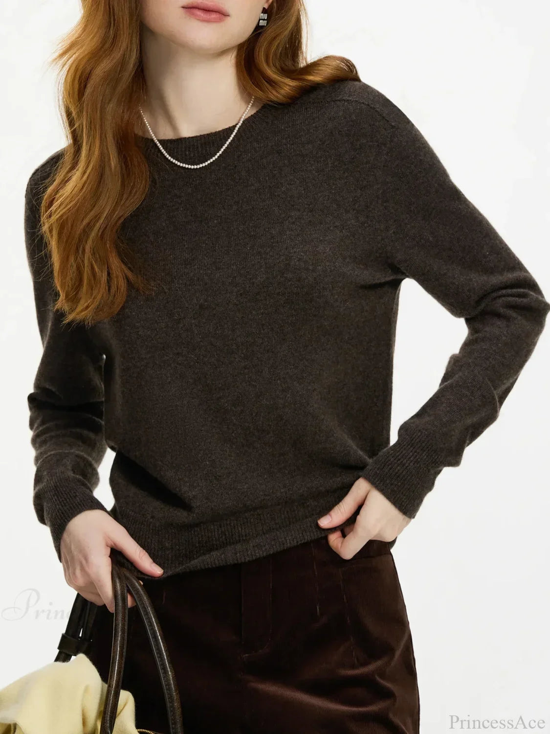 100% Wool Seamless Crew Neck Sweater Brown / XS