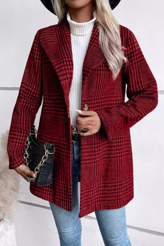 Plaid Tweed Notch Lapel Slim Elegant Jacket