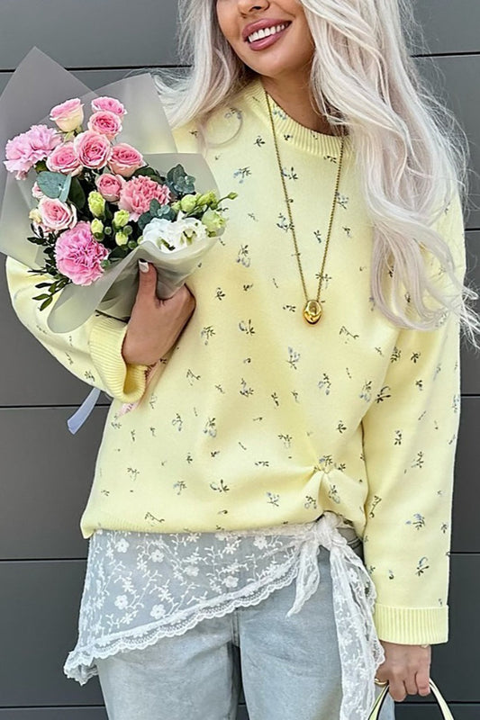 Floral Knit Loose Pullover Bloshope