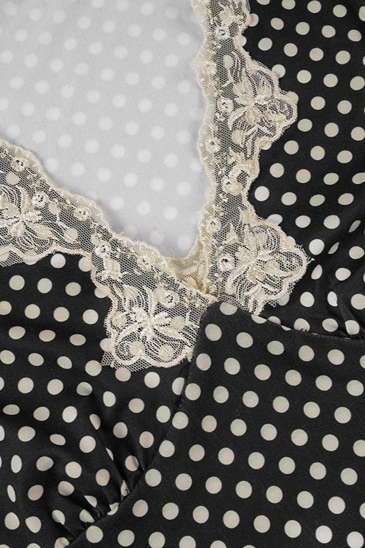 Sweet Polka Dot Lace V-Neck Crop Top