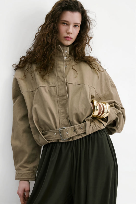 Hem Belt Cropped Utility Coat
