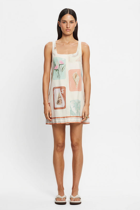 Casual Linen Floral Print Bagsy Fit Summer Beach Mini Dress
