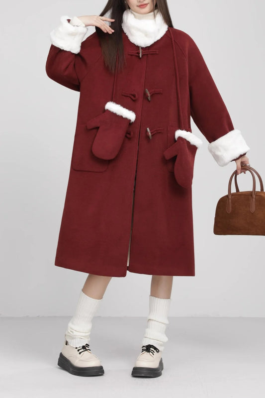 Retro Patchwork Horn Button Overcoat