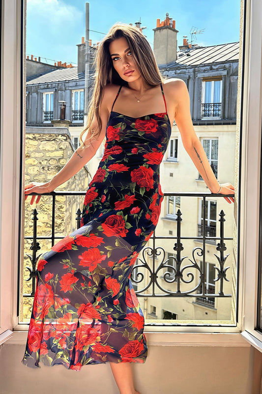 Floral Print Spaghetti Strap Vacation Maxi  Vacation Dress
