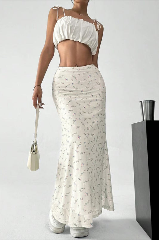 Floral Satin A-Line Midi Skirt