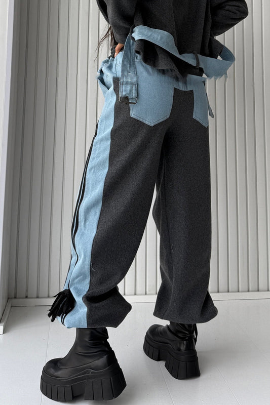 Workwear Stripe Panel Casual Straight Leg Pants