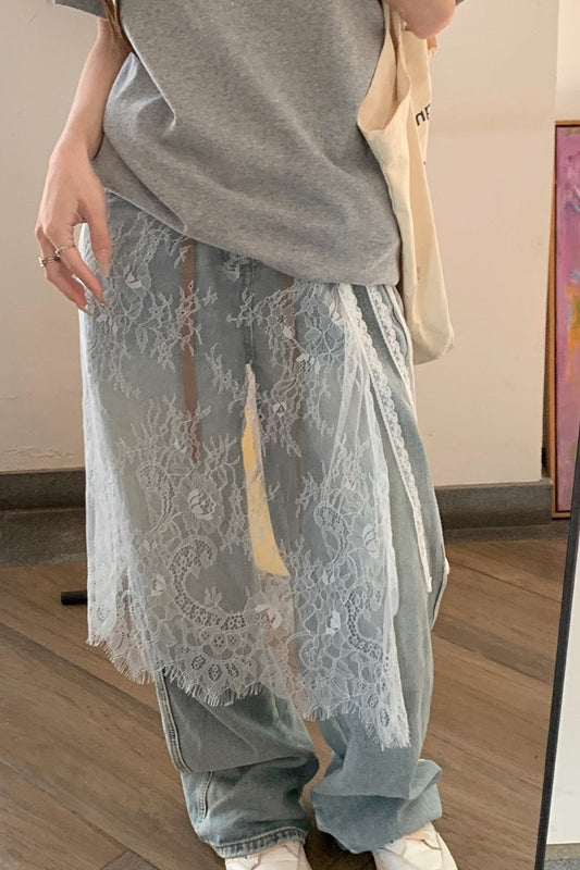 Unique Layered Lace Apron Drawstring Versatile Mini Skirt