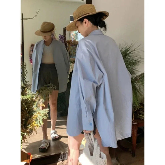 Korean Hip Hop Casual Blue Bloshope Women Bloshope