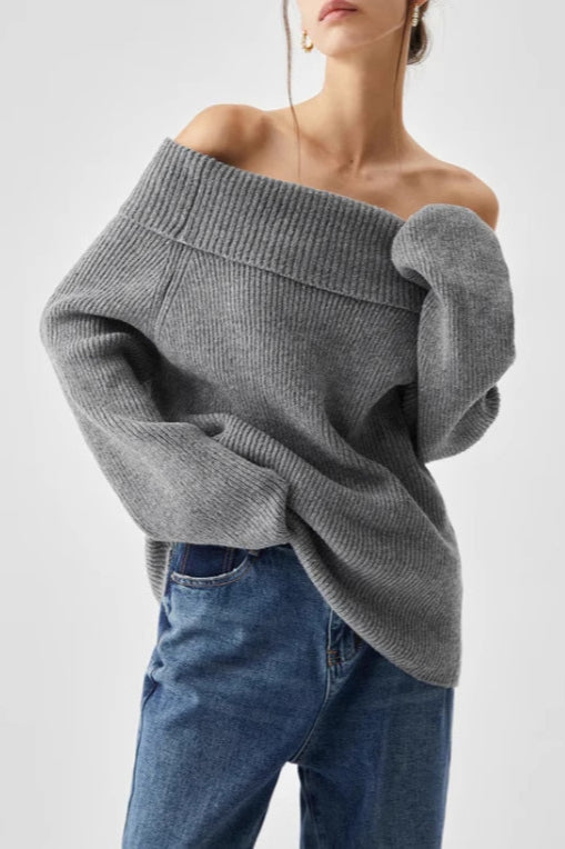 Off Shoulder Knit Pullover Sweater