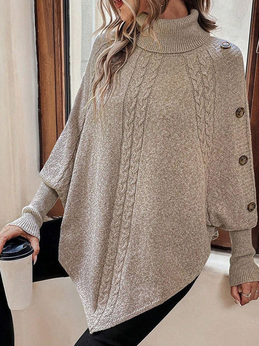 Cable Knit Turtleneck Batwing Sleeve Sweater
