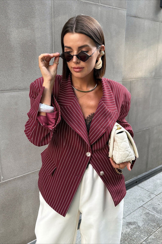 Striped Fitted Waist Designer Blazer Coat