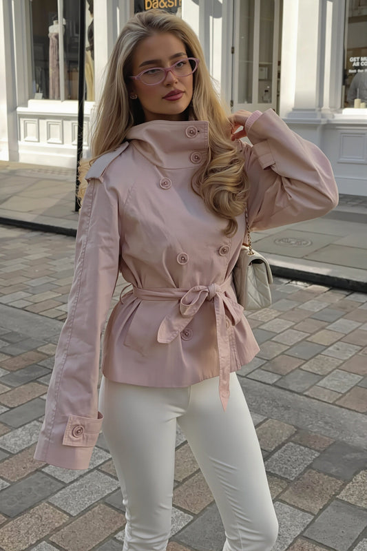 Back Storm Flap High Neck Belted Trench Coat