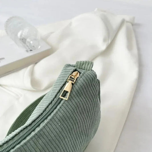 Fashion Corduroy Zipper Underarm Shoulder Bag