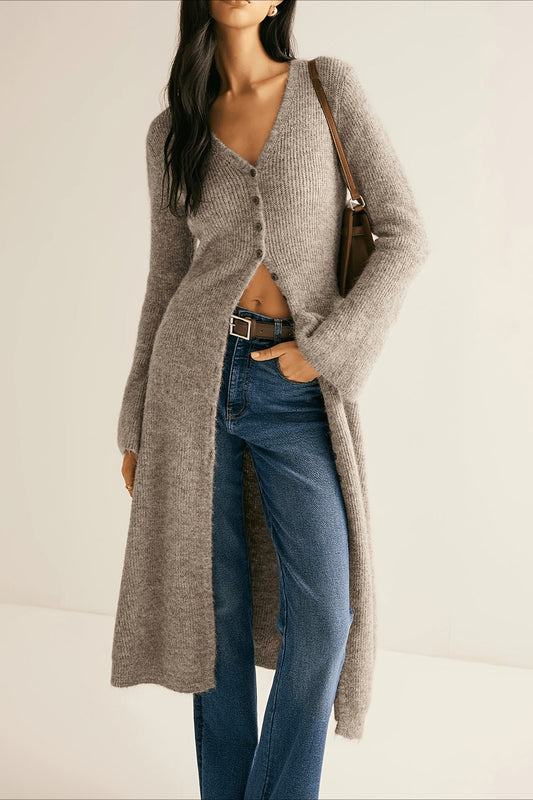 French Retro Elegant Long-Sleeve Mid-Length Knit Cardigan