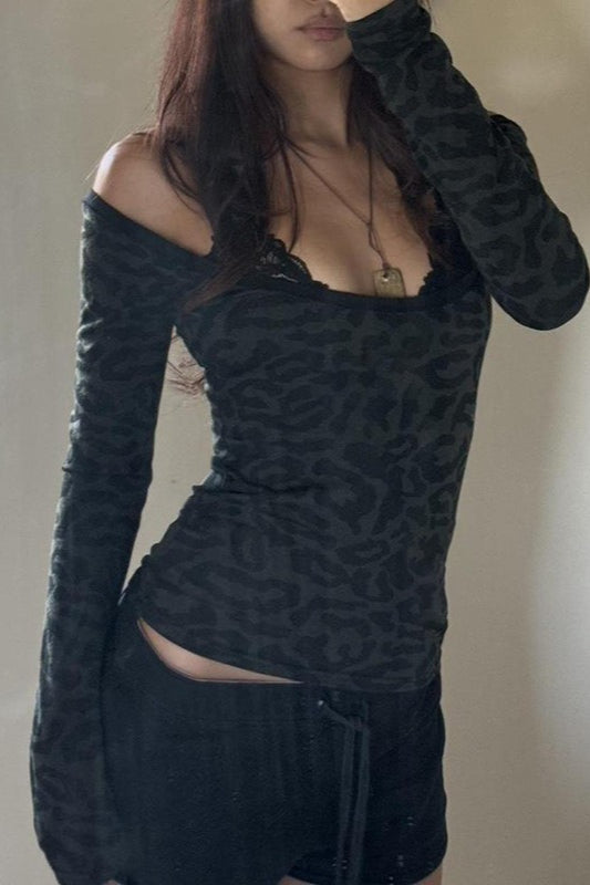Off Shoulder Leopard Layered Bloshope