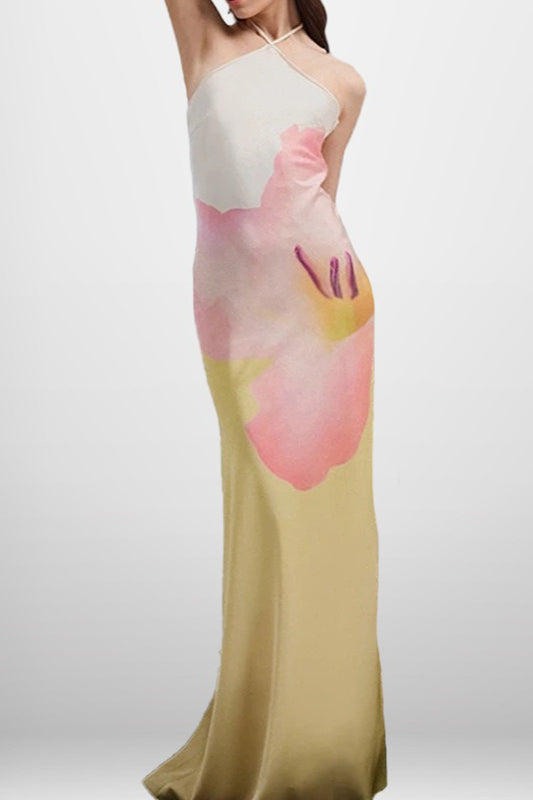 Floral Print Backless Bodycon Maxi Dress