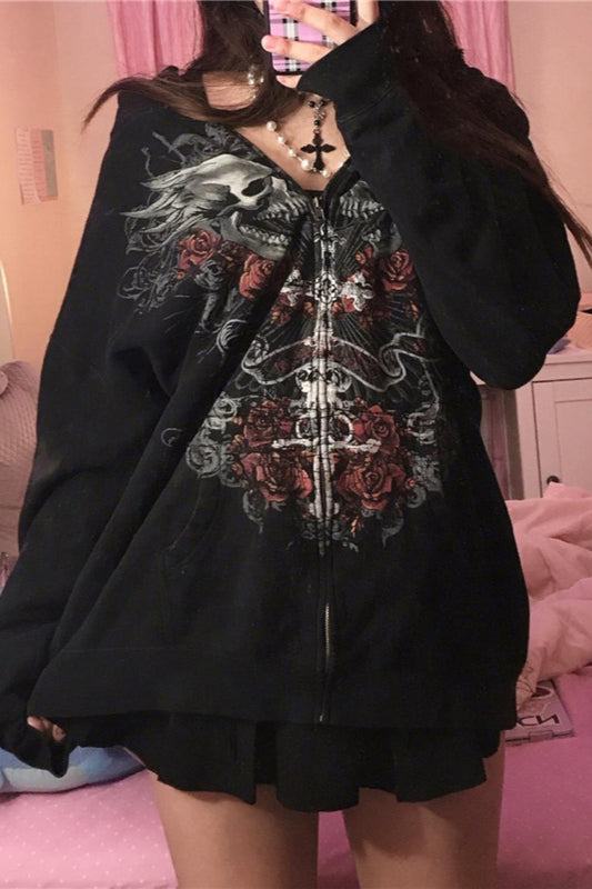 Gothic Zip Up Loose Hoodie