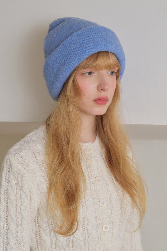 Solid Color Wool Blend Double Layer Seamless Thick Knitted Hat