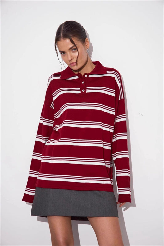 Relaxed Collared Striped Long Sleeve Bloshope
